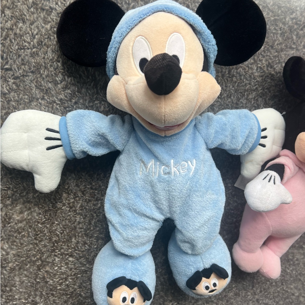 Disney Babies Baby Mickey Mouse and Minnie Mouse plush wearing pajamas - Picture 2 of 14